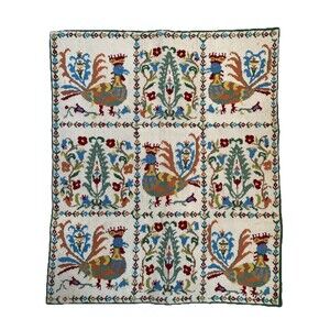 Vintage Greek Folk Art  Roosters needlepoint Crosstitch wall hanging tapestry